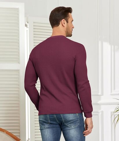 PRIVIMIX Mens Waffle Henley Long Sleeve Cotton Casual T-Shirt Fashion Three Button Pullover with Pocket in Saudi Arabia