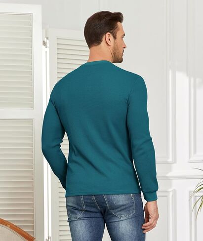 PRIVIMIX Mens Waffle Henley Long Sleeve Cotton Casual T-Shirt Fashion Three Button Pullover with Pocket in Kuwait