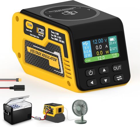 منظم الجهد 300W متوافق مع بطارية DeWalt 20V ، محول 1-30 فولت ، PD3.1 140W Type-C ، 15W Magnetic Magnetic ، 18W Type-A الشحن ، XT60 ومقبس سجائر DIOCK in Kuwait
