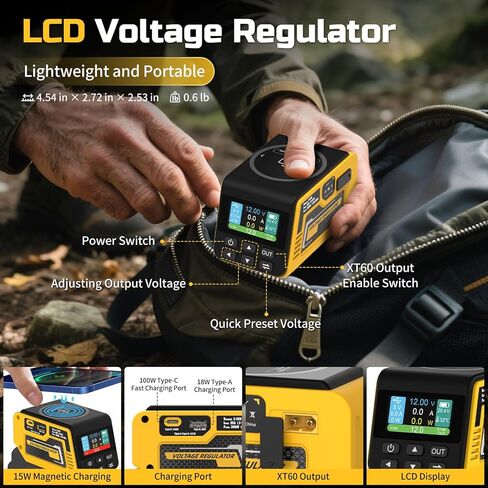 منظم الجهد 300W متوافق مع بطارية DeWalt 20V ، محول 1-30 فولت ، PD3.1 140W Type-C ، 15W Magnetic Magnetic ، 18W Type-A الشحن ، XT60 ومقبس سجائر DIOCK in Kuwait