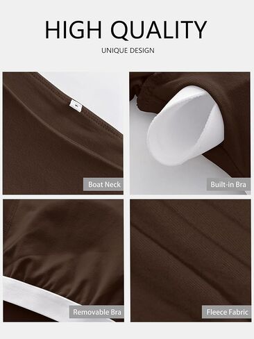 ANRABESS Womens Thermal Shirts Built-in Bra Long Sleeve Tops Boat Neck Fleece Slim Fitted Basic Tee 2025 Fall Winter Outfits Dark Brown Medium in Saudi Arabia