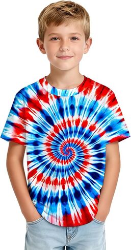 Kids Tie Dye T-Shirts Hippie Short Sleeve Shirt Tees for 6-18 Years Boys Girls in Kuwait