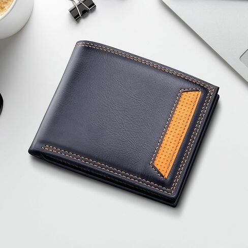 Men Wallet, Soft Leather Men Bifold Wallet Slim Wallet with a Flip ID Window, 9 Cards Slots and 2 Cash Pocket(Brown) in Saudi Arabia