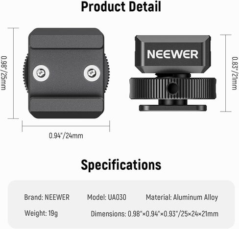 NEEWER Cold Shoe Mount Adapter Compatible with DJI Mic 2 Rode Wireless GO II Hollyland Saramonic NEEWER Wireless Mini Microphone, Anti Interference Offset Contact Design for Speedlite Flash, UA079 in Kuwait