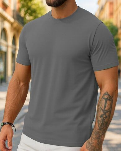 Mens T-Shirts Short Sleeve Crew Neck Solid Fashion Tee Shirts in Saudi Arabia