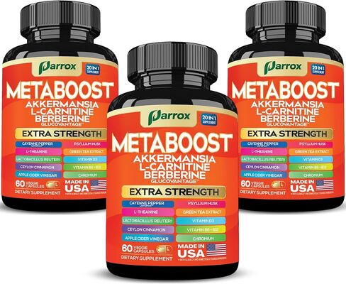 GLP-1 Booster Supplement with Akkermansia, L-Carnitine, Berberine (GlucoVantage), Chromium, Capsimax, Psyllium Husk, Probiotics & Vitamins D3, B6, B12, 20-in-1 Plant-Based Formula (60 Caps) in Saudi Arabia