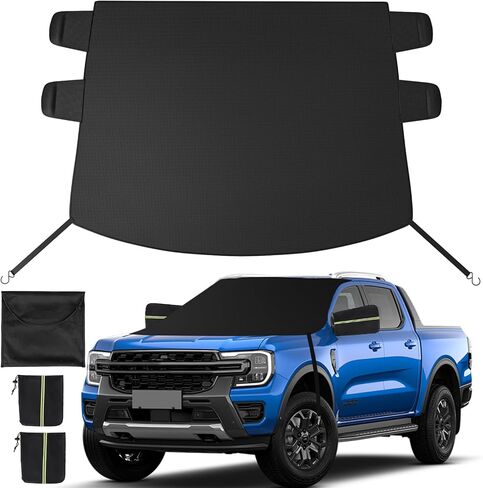 Windshield Cover for Ice and Snow, Heavy Duty Oxford Fabric, Secure Fit Windproof Frost Snow Cover Windshield Protector for Cars, Compact SUVs, Winter Car Accessories in Kuwait