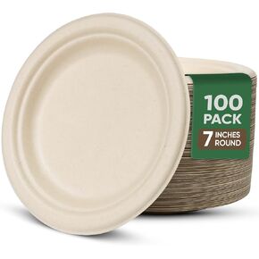 TaidMiao Paper Plates 9 Inches, 100 Pack Disposable Plates For Party – 100% Compostable Plates, Water & Oil Proof Paper Plates, Microwavable Paper Plates Bulk - White in Saudi Arabia