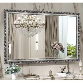 Vintage Bathroom Mirrors for Wall, Rectangle Silver Frame Wall Mounted Mirror Vertical or Horizontal Hanging for Living Room, Bedroom (32" X 24" Silver) in Saudi Arabia