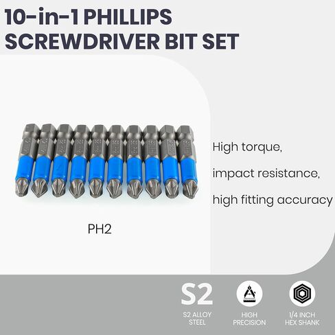 مضاد للانزلاق phillips ph2#2 البراغي البراغي مجموعة 10pcs 1/4 بوصة سداسي سداسي 6 بوصة/150 مم من الصلب S2 مع مغناطي in Kuwait