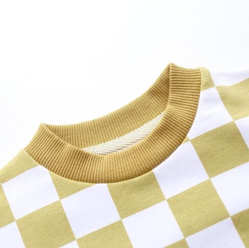 Bafeicao Baby Boy Girl Checkerboard Sweatshirt Romper Organic Cotton Checkered Bubble Romper Long Long in Kuwait