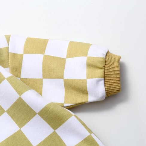 Bafeicao Baby Boy Girl Checkerboard Sweatshirt Romper Organic Cotton Checkered Bubble Romper Long Long in Kuwait