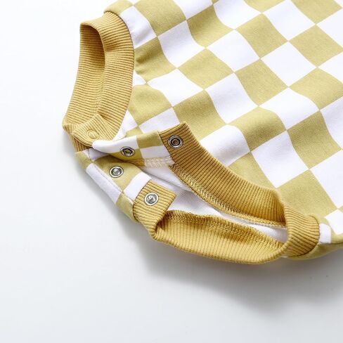 Bafeicao Baby Boy Girl Checkerboard Sweatshirt Romper Organic Cotton Checkered Bubble Romper Long Long in Kuwait