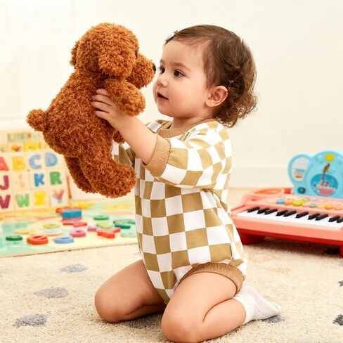Bafeicao Baby Boy Girl Checkerboard Sweatshirt Romper Organic Cotton Checkered Bubble Romper Long Long in Kuwait