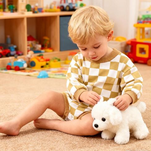 Bafeicao Baby Boy Girl Checkerboard Sweatshirt Romper Organic Cotton Checkered Bubble Romper Long Long in Kuwait
