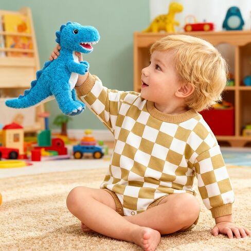Bafeicao Baby Boy Girl Checkerboard Sweatshirt Romper Organic Cotton Checkered Bubble Romper Long Long in Kuwait