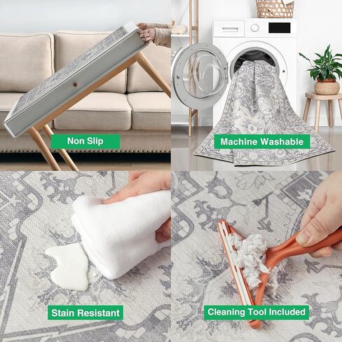 MaxRugrs Washable Runner Rug 2x10 Kitchen Rug Runner for Hallways- Upgraded Thicker & No Creases Throw Rugs for Entryway,Stain Resistant Non Skid Hallway Runner Rugs for Bedroom&Laundry Mat,Grey in Kuwait