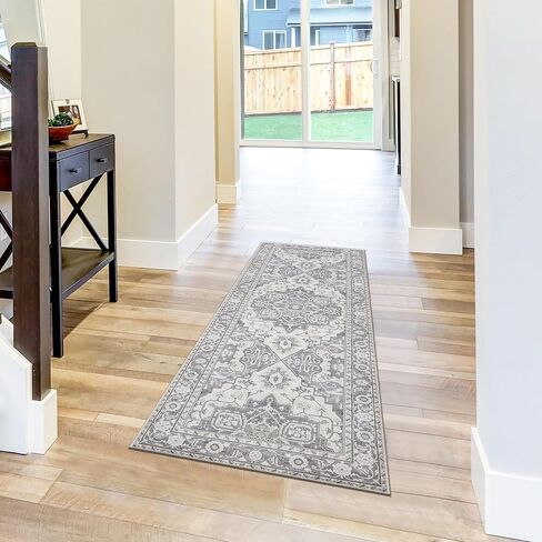 MaxRugrs Washable Runner Rug 2x10 Kitchen Rug Runner for Hallways- Upgraded Thicker & No Creases Throw Rugs for Entryway,Stain Resistant Non Skid Hallway Runner Rugs for Bedroom&Laundry Mat,Grey in Kuwait