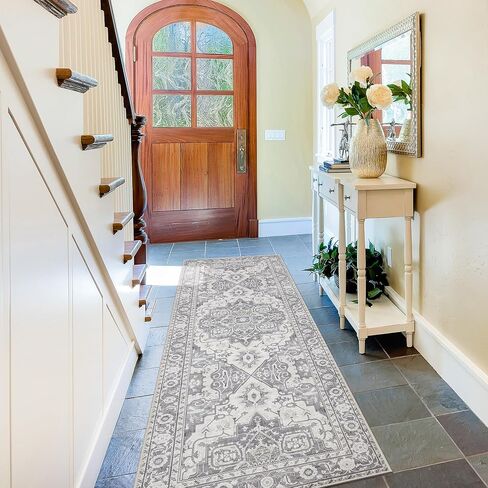 MaxRugrs Washable Runner Rug 2x10 Kitchen Rug Runner for Hallways- Upgraded Thicker & No Creases Throw Rugs for Entryway,Stain Resistant Non Skid Hallway Runner Rugs for Bedroom&Laundry Mat,Grey in Kuwait