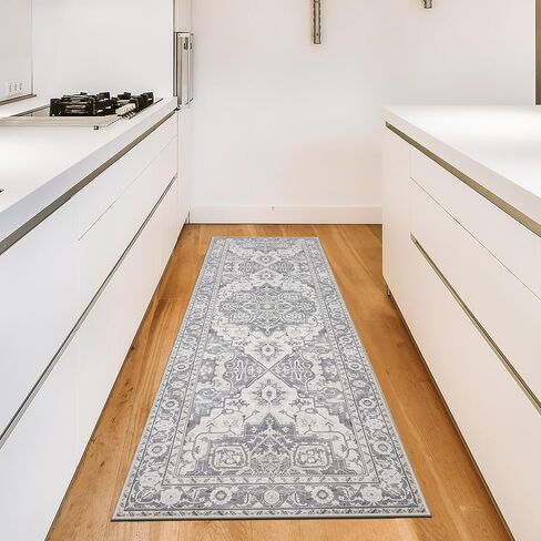 MaxRugrs Washable Runner Rug 2x10 Kitchen Rug Runner for Hallways- Upgraded Thicker & No Creases Throw Rugs for Entryway,Stain Resistant Non Skid Hallway Runner Rugs for Bedroom&Laundry Mat,Grey in Kuwait
