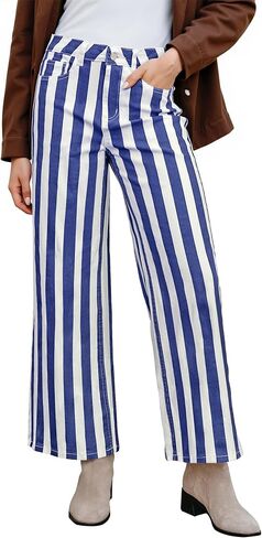 GRAPENT Women Jeans Striped Wide Leg High Waisted Trendy Stretchy Denim Pants Cute Casual Trouser Jeans with Pockets in Saudi Arabia