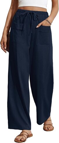Bsubseach Wide Leg Pants Woman Cotton Linen Palazzo Pants for Women Flowy Beach Summer Casual Trousers with Pockets in Saudi Arabia