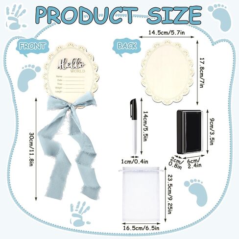 علامة إعلان الطفل 7 بوصة مزدوجة الجوانب الخشبية Hello World Newborn Signed مع Mornza Bag Marker Pen Pen Pad Bow Bow for Baby Shower Hand Photo Photo (Pink Bow) in Saudi Arabia