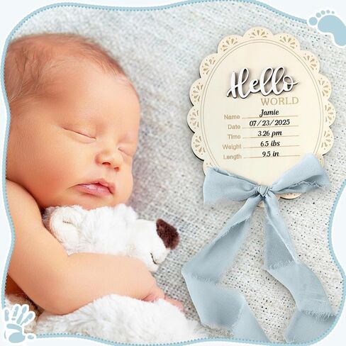 علامة إعلان الطفل 7 بوصة مزدوجة الجوانب الخشبية Hello World Newborn Signed مع Mornza Bag Marker Pen Pen Pad Bow Bow for Baby Shower Hand Photo Photo (Pink Bow) in Saudi Arabia