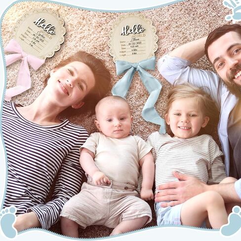 علامة إعلان الطفل 7 بوصة مزدوجة الجوانب الخشبية Hello World Newborn Signed مع Mornza Bag Marker Pen Pen Pad Bow Bow for Baby Shower Hand Photo Photo (Pink Bow) in Saudi Arabia