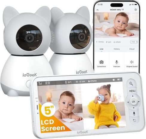 IEGEEK Baby Monitor مع شاشة 5 بوصة عالية الدقة ، 2K الكاميرا والرؤية الليلية-الوضع المزدوج WiFi/NO-WIFI ، PTZ ، الكشف عن Cry/Motion ، صوت ثنائي الاتجاه ، مستشعر مؤقت/رطوبة ، تتبع تلقائي ، تطبيق آمن و Contro عن بُعد in Saudi Arabia