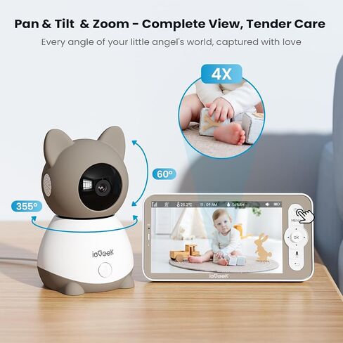 IEGEEK Baby Monitor مع شاشة 5 بوصة عالية الدقة ، 2K الكاميرا والرؤية الليلية-الوضع المزدوج WiFi/NO-WIFI ، PTZ ، الكشف عن Cry/Motion ، صوت ثنائي الاتجاه ، مستشعر مؤقت/رطوبة ، تتبع تلقائي ، تطبيق آمن و Contro عن بُعد in Kuwait