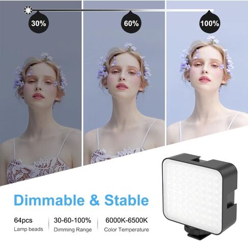 Puluz 100 LED Video Light ، 5W 3-Color Terfere Dimmable (2900K-6500K) ملء ضوء الكاميرا مع بطارية حذاء بارد USB-C/AA مدعوم من DSLR Camcorder Vlogging Macro الفوتوغرافي in Saudi Arabia