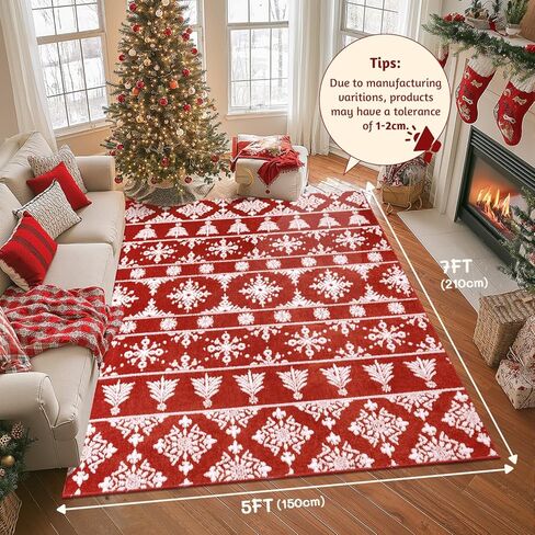 سجادة Findosom Christmas Runner مقاس 2x8، سجادة طويلة ناعمة قابلة للغسل وغير قابلة للانزلاق مع ندفة ثلج حمراء، سجادة رمي منخفضة الوبر من الصوف الصناعي للممر، وغرفة المعيشة، والمطبخ، والمدخل، وغرفة النوم، وديكور العطلات in Kuwait