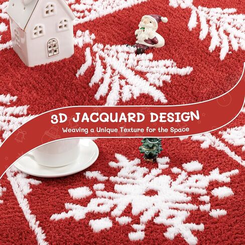 سجادة Findosom Christmas Runner مقاس 2x8، سجادة طويلة ناعمة قابلة للغسل وغير قابلة للانزلاق مع ندفة ثلج حمراء، سجادة رمي منخفضة الوبر من الصوف الصناعي للممر، وغرفة المعيشة، والمطبخ، والمدخل، وغرفة النوم، وديكور العطلات in Kuwait