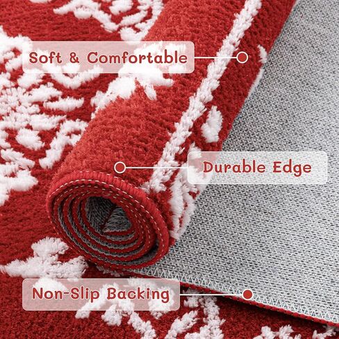 سجادة Findosom Christmas Runner مقاس 2x8، سجادة طويلة ناعمة قابلة للغسل وغير قابلة للانزلاق مع ندفة ثلج حمراء، سجادة رمي منخفضة الوبر من الصوف الصناعي للممر، وغرفة المعيشة، والمطبخ، والمدخل، وغرفة النوم، وديكور العطلات in Kuwait
