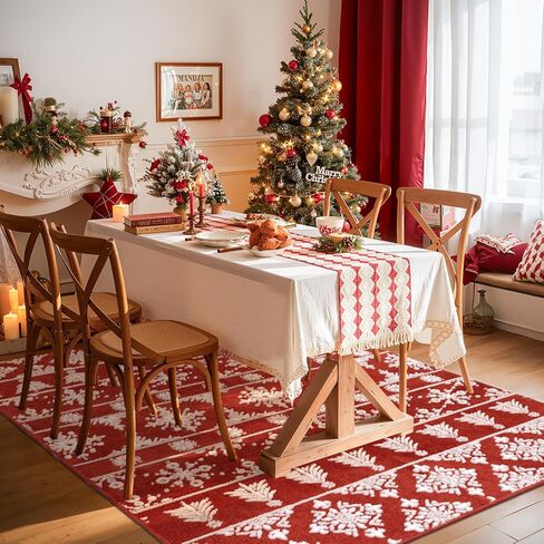 سجادة Findosom Christmas Runner مقاس 2x8، سجادة طويلة ناعمة قابلة للغسل وغير قابلة للانزلاق مع ندفة ثلج حمراء، سجادة رمي منخفضة الوبر من الصوف الصناعي للممر، وغرفة المعيشة، والمطبخ، والمدخل، وغرفة النوم، وديكور العطلات in Kuwait