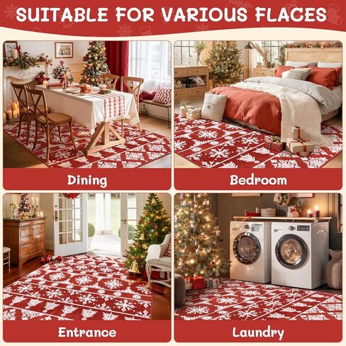 سجادة Findosom Christmas Runner مقاس 2x8، سجادة طويلة ناعمة قابلة للغسل وغير قابلة للانزلاق مع ندفة ثلج حمراء، سجادة رمي منخفضة الوبر من الصوف الصناعي للممر، وغرفة المعيشة، والمطبخ، والمدخل، وغرفة النوم، وديكور العطلات in Kuwait