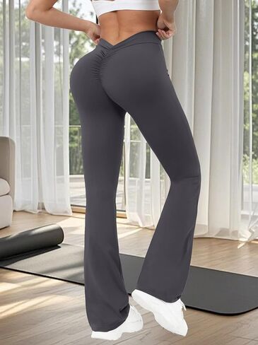Women's Flare Yoga Pants High Waisted Butt Lifting Crossover Leggings Workout Running Pants in Saudi Arabia