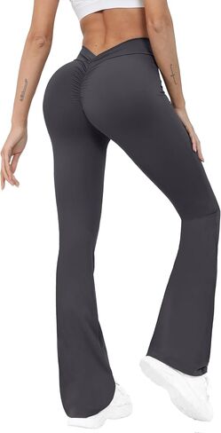 Women's Flare Yoga Pants High Waisted Butt Lifting Crossover Leggings Workout Running Pants in Saudi Arabia
