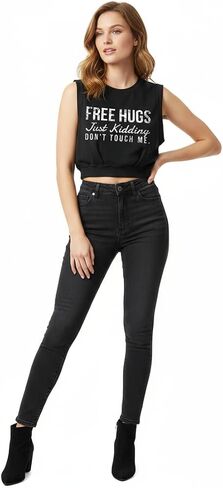 Free HUGS JUST Kidding Don't Touch ME Workout Tank - Gym Sleeveless Shirt for Running, Fitness, Streetwear in Saudi Arabia