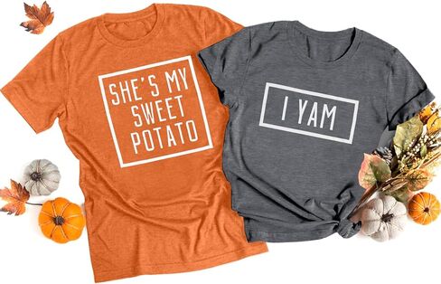 تي شيرت She's My Sweet Potato I Yam للأزواج قمصان متطابقة للعطلات للزوج والزوجة ملابس علوية غير رسمية بأكمام قصيرة in Kuwait
