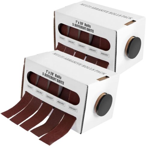 Emery Cloth Roll Assortment, 6 Grits, 1 Inch x 19.7 ft (6m) Sandpaper Roll | 150 240 320 400 600, Emery Cloth for Metal, Wood, Automotive and Furniture, Wet/Dry Abrasive Cloth with Dispenser in Saudi Arabia