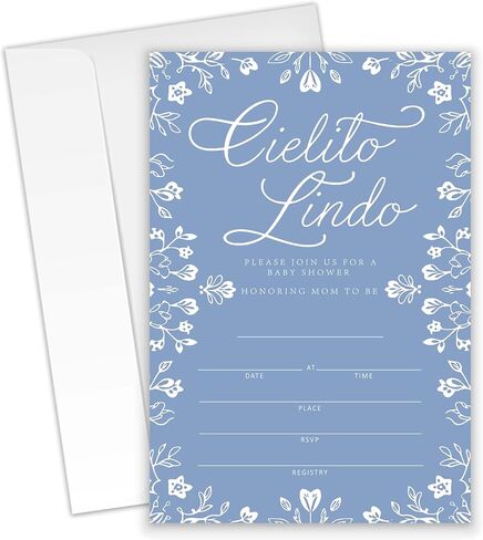 Cielito Lindo - دعوات استحمام الطفل الأزهار - 20 بطاقات دعوة 4 "× 6" مع 20 مغلفات - دعوات استحمام الطفل الأزهار. (123) in Saudi Arabia
