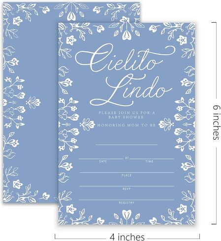 Cielito Lindo - دعوات استحمام الطفل الأزهار - 20 بطاقات دعوة 4 "× 6" مع 20 مغلفات - دعوات استحمام الطفل الأزهار. (123) in Saudi Arabia