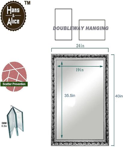 Vintage Bathroom Mirrors for Wall, Rectangle Silver Frame Wall Mounted Mirror Vertical or Horizontal Hanging for Living Room, Bedroom (32" X 24" Silver) in Saudi Arabia