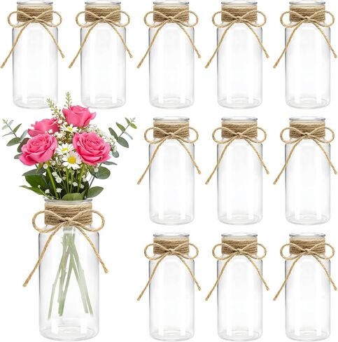 12PCS 5.5" Small Plastic Vases for Fowers Mason Jars for Centerpieces, Transparent Tall Cylinder Hyacinth Avocado Growing White Bud Vases in Bulk for Wedding, Table Decorations in Saudi Arabia