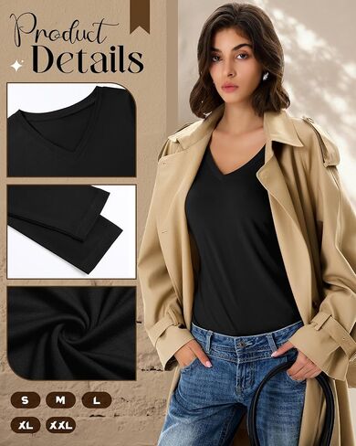 Huukeay 5 Pack Women's T-Shirts V Neck Long Sleeve Tops Casual Loose Fit Layering Shirts Flat Hem Basic Plain Work Tees in Saudi Arabia