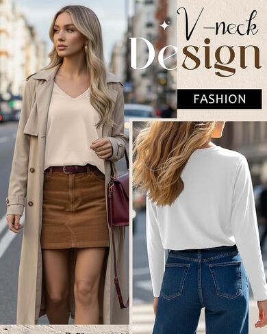 Huukeay 5 Pack Women's T-Shirts V Neck Long Sleeve Tops Casual Loose Fit Layering Shirts Flat Hem Basic Plain Work Tees in Saudi Arabia