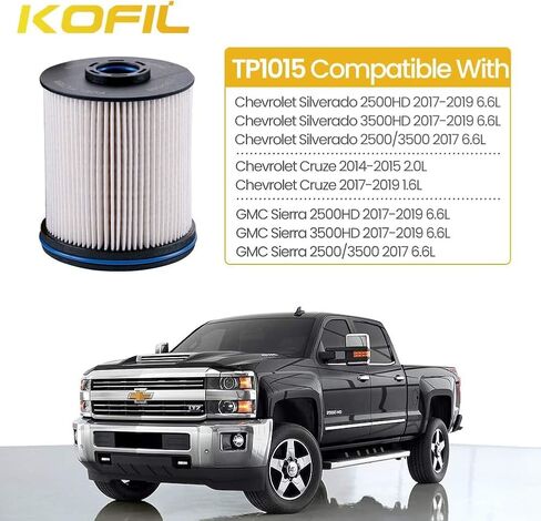 فلتر الوقود TP1015 مناسب لفلتر وقود الديزل Duramax سعة 6.6 لتر متوافق مع 2017-2021 شيفروليه سيلفرادو/جي إم سي سييرا 2500HD 3500HD 2014-2018 شيفروليه كروز استبدال # 23304096، 22937279، 23456595 in Kuwait