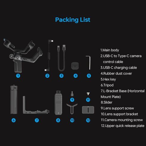 Feiyutech Scorp 3 Kit [Carry Case ، Pole Extension ، Light Light] مثبتات gimbal مع مقبض قابل للفصل ، تتبع الذكاء الاصطناع in Kuwait